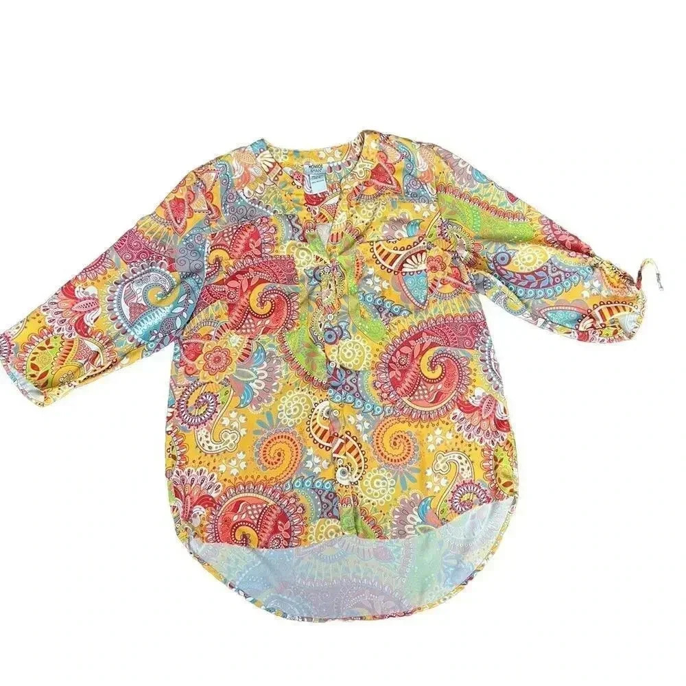 Women's Size Xl Monroe & Main Button Down Paisley Blouse
